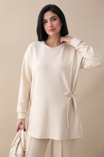 Yırtmaçlı Bağlamalı Bej Oyşo Takım