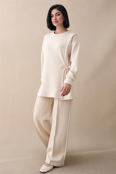 Yırtmaçlı Bağlamalı Bej Oyşo Takım