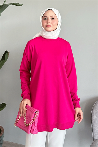 Yırtmaçlı Basic Fuşya Triko Tunik