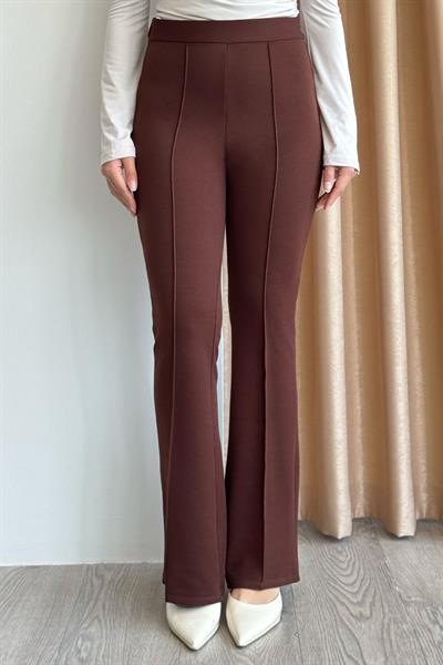 Yüksek Bel İspanyol Paça Acı Kahve Palazzo Pantolon