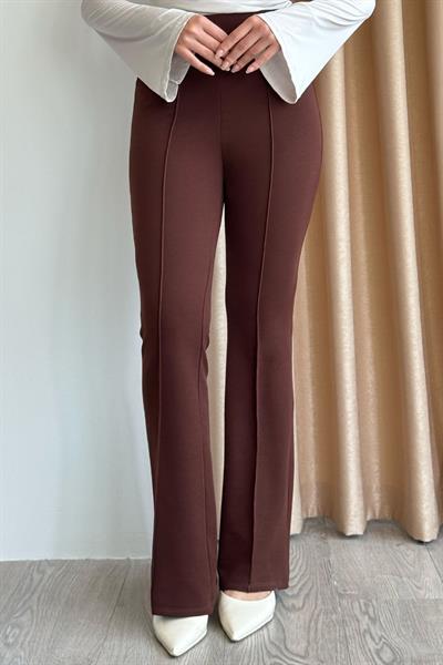 Yüksek Bel İspanyol Paça Acı Kahve Palazzo Pantolon