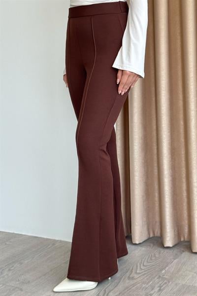 Yüksek Bel İspanyol Paça Acı Kahve Palazzo Pantolon