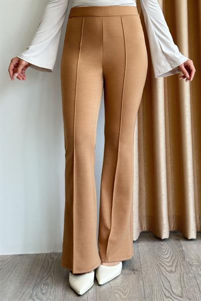 Yüksek Bel İspanyol Paça Camel Palazzo Pantolon