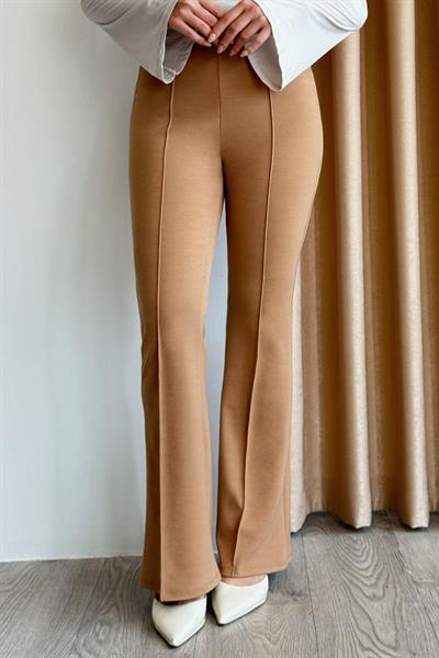 Yüksek Bel İspanyol Paça Camel Palazzo Pantolon