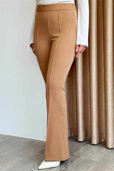Yüksek Bel İspanyol Paça Camel Palazzo Pantolon
