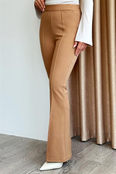 Yüksek Bel İspanyol Paça Camel Palazzo Pantolon