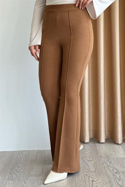 Yüksek Bel İspanyol Paça Kahverengi Palazzo Pantolon
