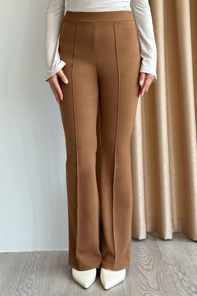 Yüksek Bel İspanyol Paça Kahverengi Palazzo Pantolon