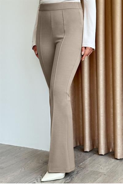 Yüksek Bel İspanyol Paça Koyu Bej Palazzo Pantolon