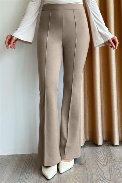 Yüksek Bel İspanyol Paça Koyu Bej Palazzo Pantolon
