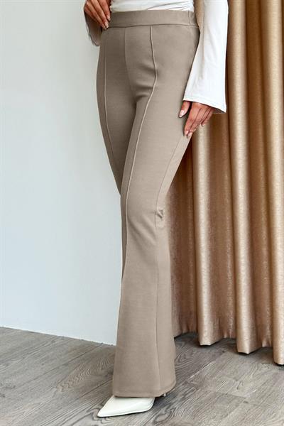 Yüksek Bel İspanyol Paça Koyu Bej Palazzo Pantolon