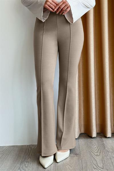 Yüksek Bel İspanyol Paça Koyu Bej Palazzo Pantolon