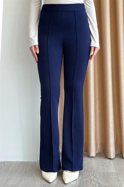 Yüksek Bel İspanyol Paça Lacivert Palazzo Pantolon