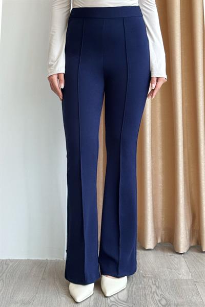 Yüksek Bel İspanyol Paça Lacivert Palazzo Pantolon