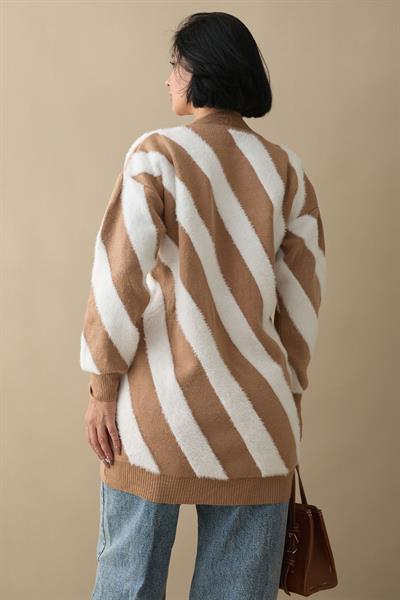 Yumoş Çift Şeritli Camel Triko Kazak