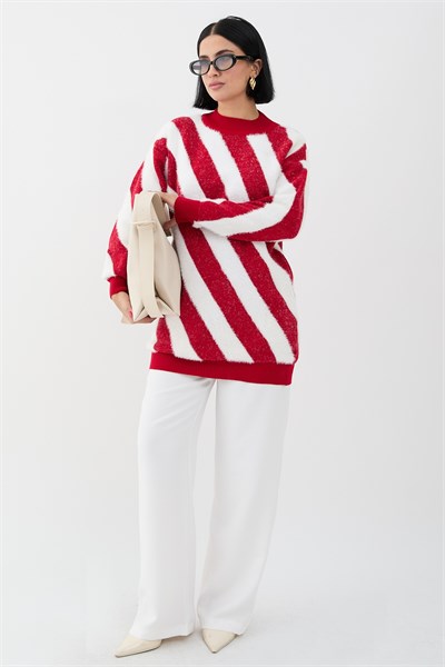 Plush Double-Strap Red Knit Sweater
