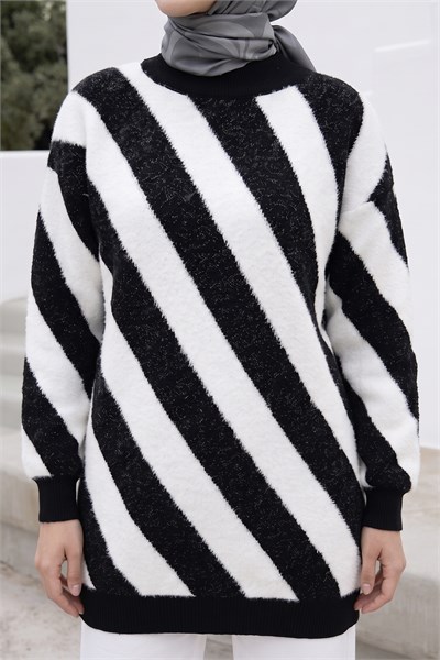 Plush Double-Strap Black Knit Sweater