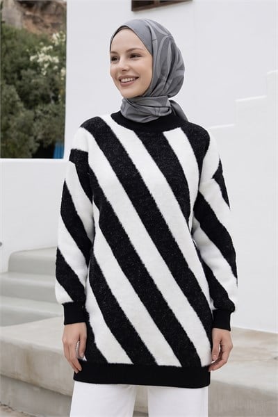 Plush Double-Strap Black Knit Sweater