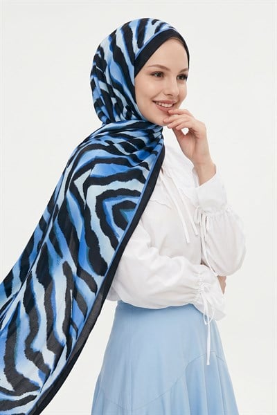 Zebra Desen Açık Mavi Soft Pamuk Şal