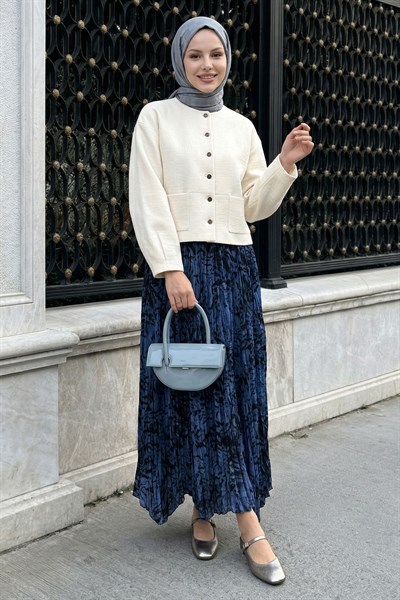 Zebra Desen Kraş İndigo Etek