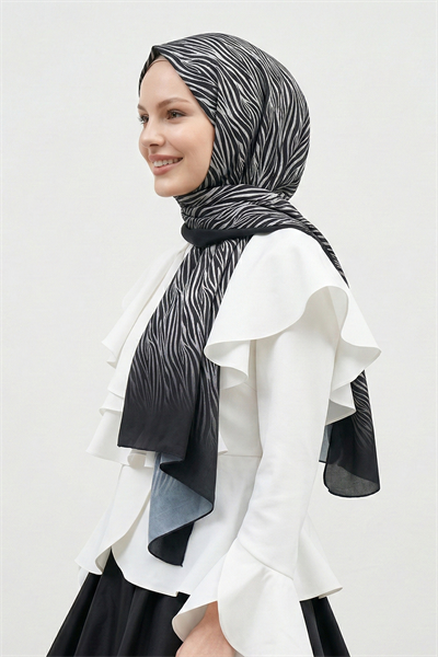Zebra Desenli Gri Soft Pamuk Şal