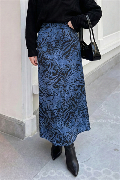 Zebra Desenli Mavi Saten Etek