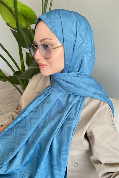 Zikzak Çizgili Mavi Jakar Şal