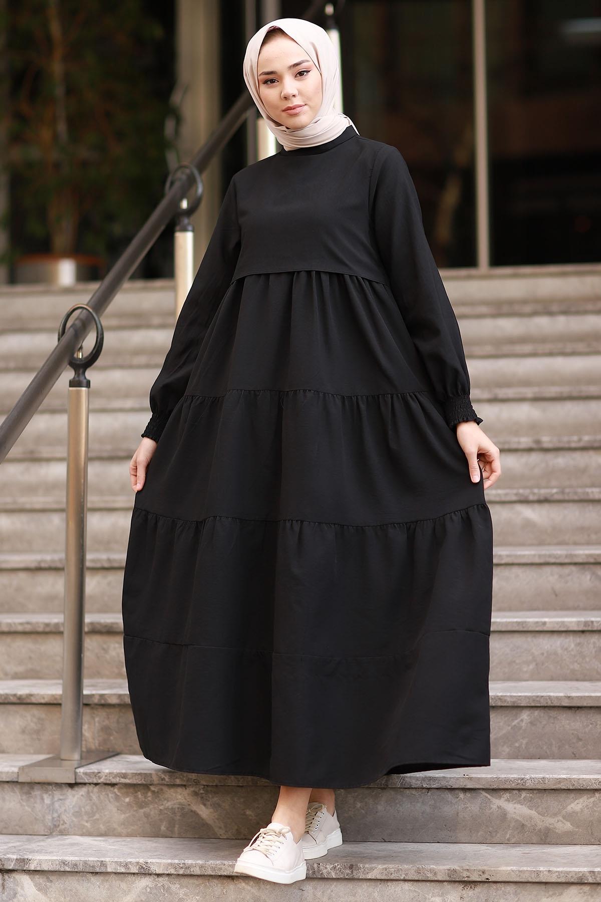 Tek Kat Detay Salaş Elbise - Siyah | Modasima.com