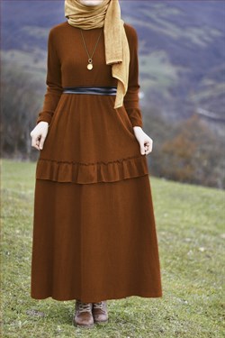 Çingene Model Kışlık Tesettür Elbise - Kiremit - Modasima.com