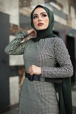 Kazayağı Desen Tesettür Elbise - Siyah | Modasima.com