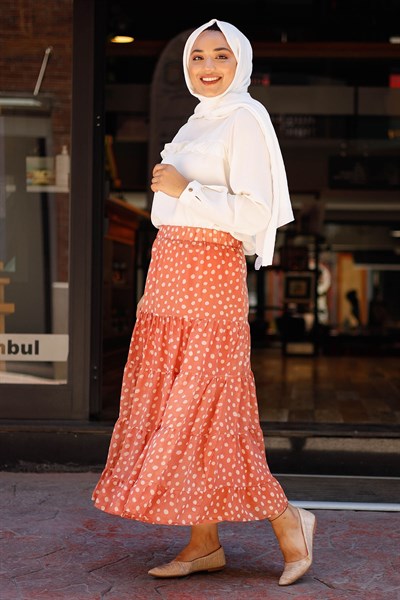 Polka Dot Lined Chiffon Skirt - Light Orange