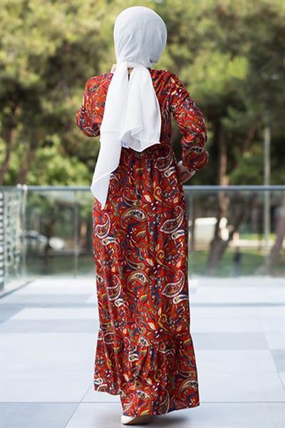 Shawl Pattern Woven Dress - Brick Color.