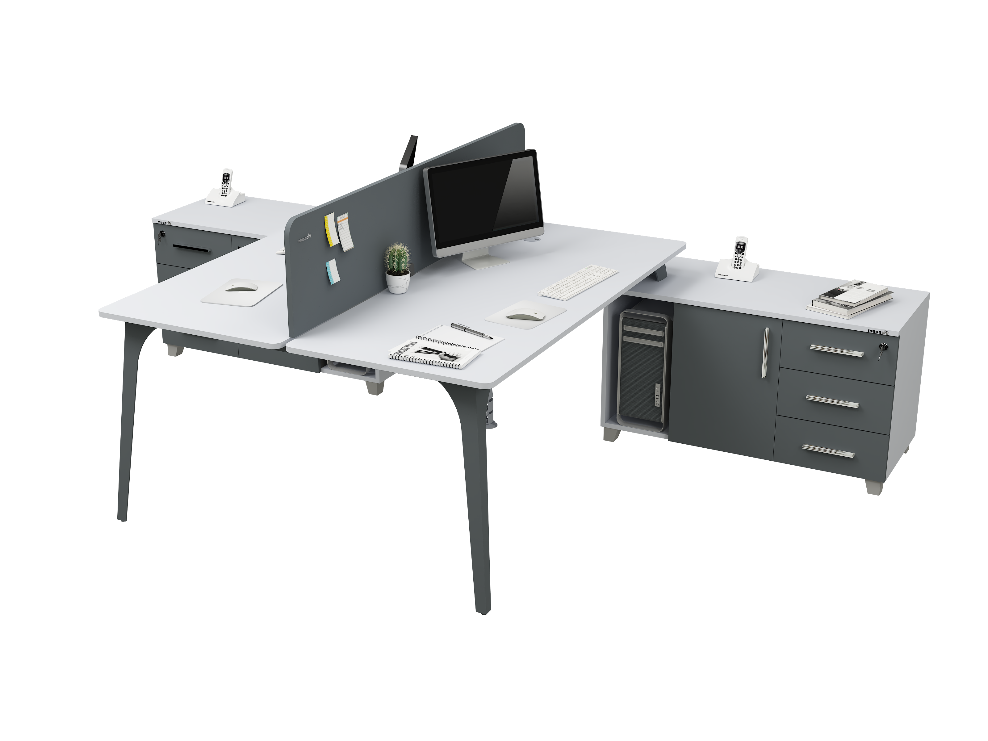 Compact Etajerli İkili Çalışma Masası