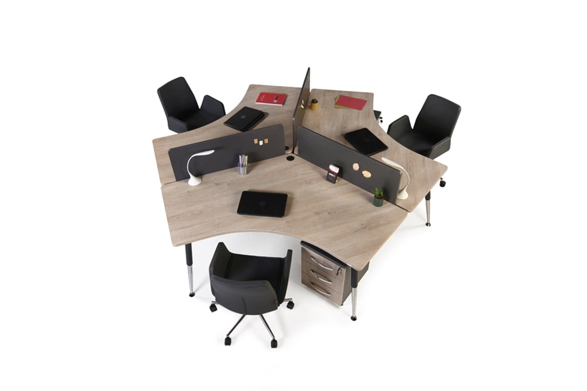 Büronet Ofis Mobilyaları | Boomerang Üçlü Yonca Çalışma Masası