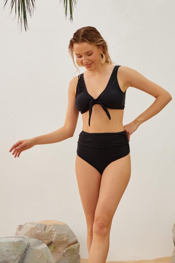 Starinci MayoToparlayıcı Yüksek Bel Fiyonklu Bikini Takımı Siyah