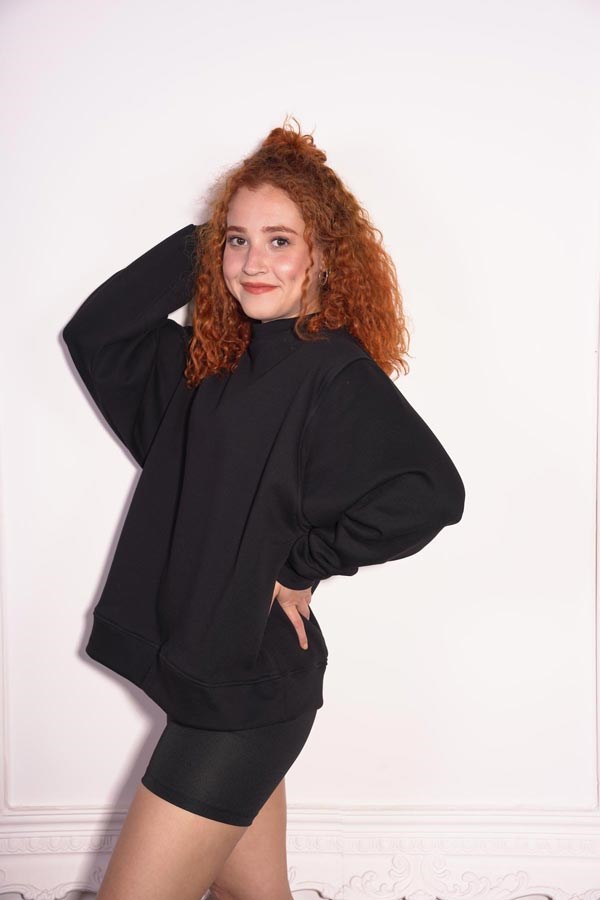 Starinci MayoStarinci Kadın Siyah Oversize Polarlı Sweatshirt 