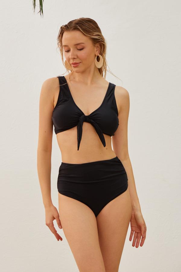 Starinci MayoToparlayıcı Yüksek Bel Fiyonklu Bikini Takımı Siyah