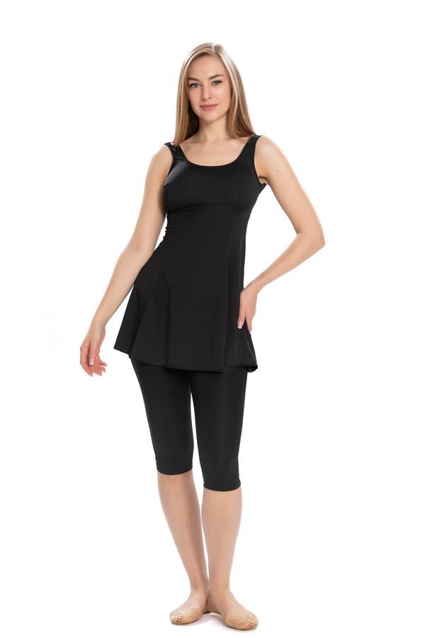 Starinci MayoStarinci Düz Siyah Taytli Elbiseli Mayo Askılı Model