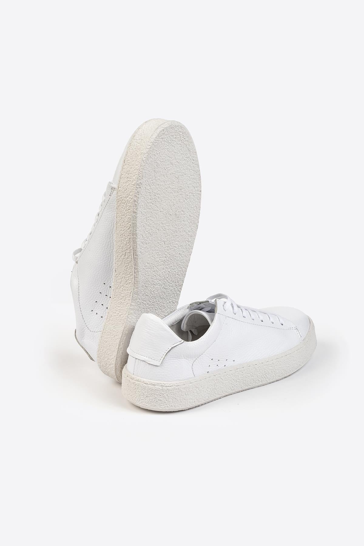 Erkek Beyaz Deri Sneaker – Flotur Deri, Kauçuk Taban 