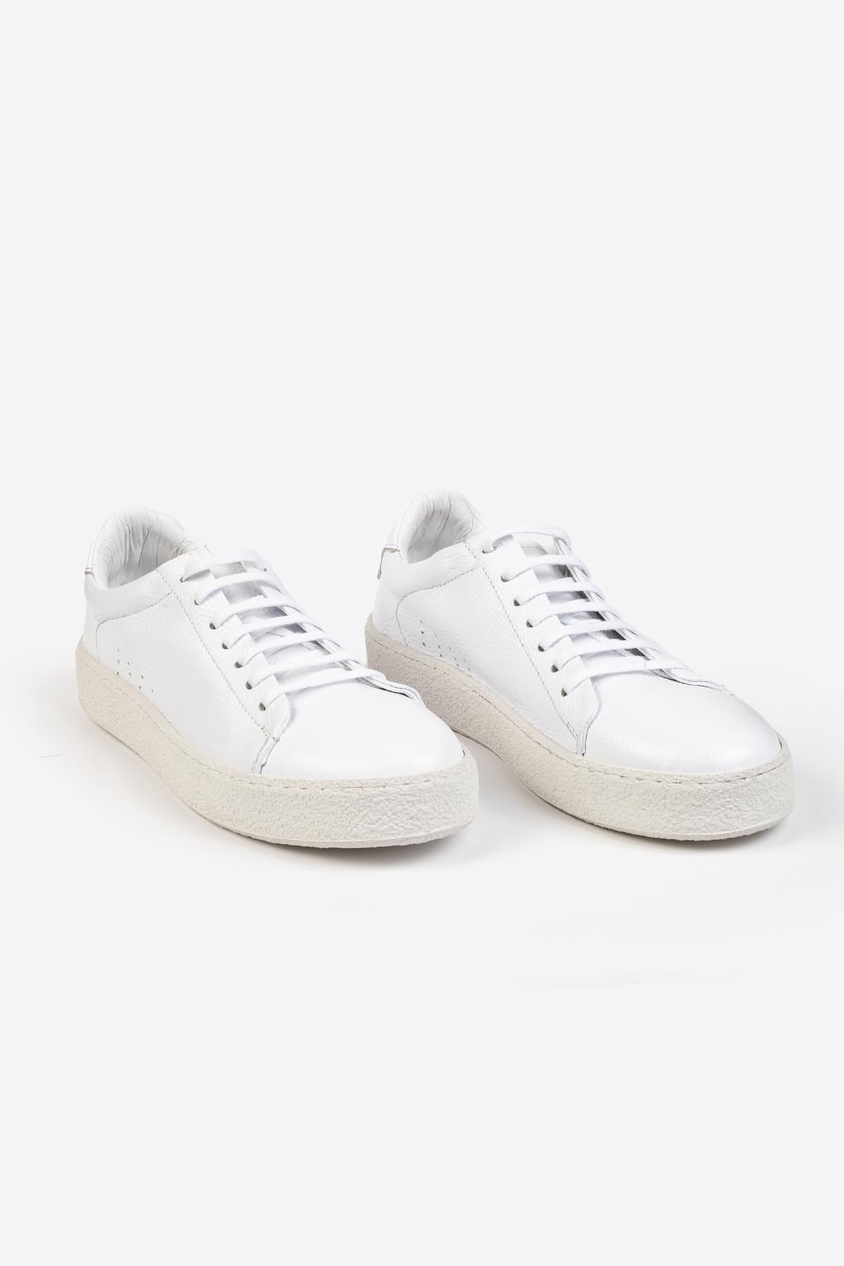 Erkek Beyaz Deri Sneaker – Flotur Deri, Kauçuk Taban 