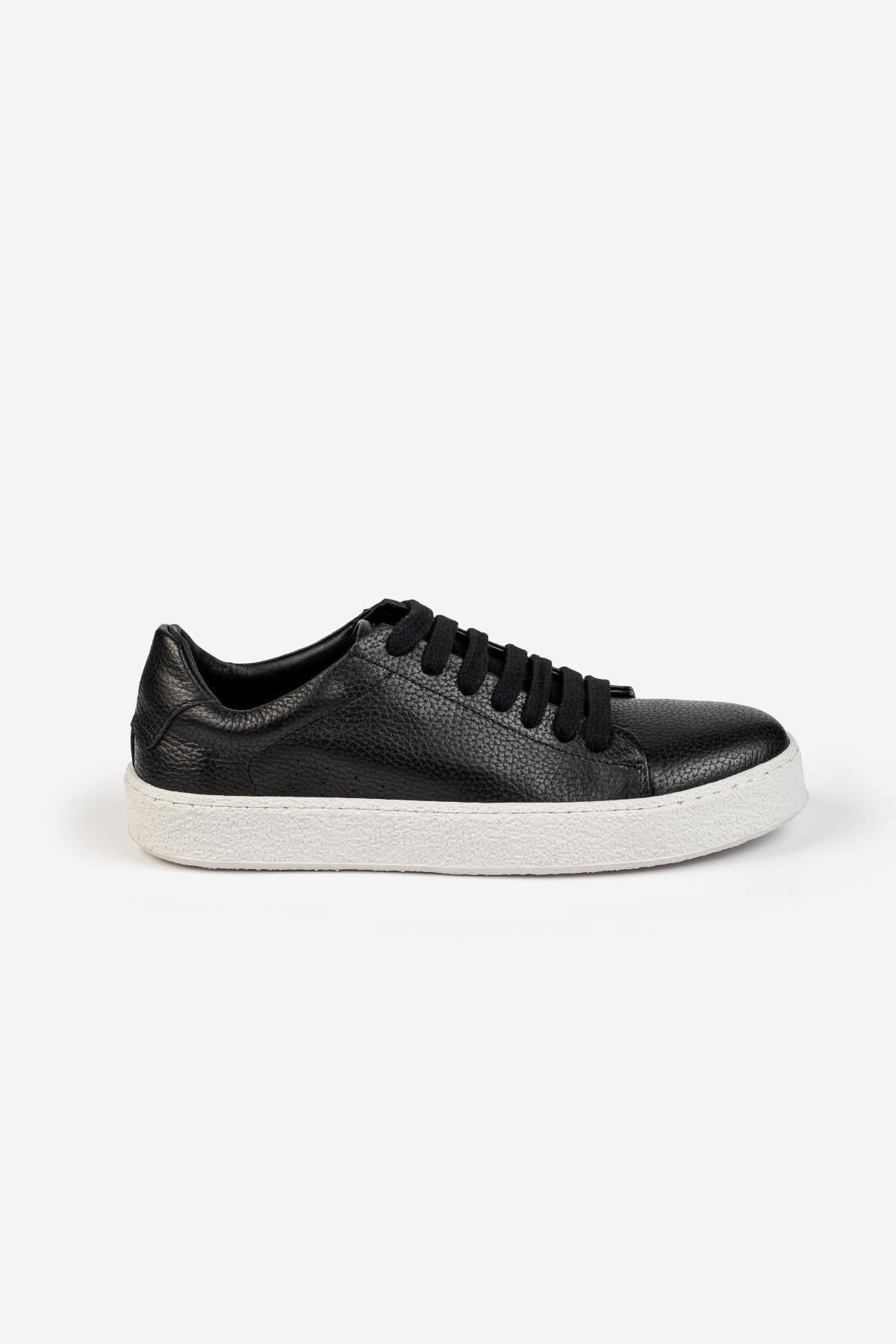 Erkek Siyah Deri Sneaker – Flotur Deri, Kauçuk Taban 