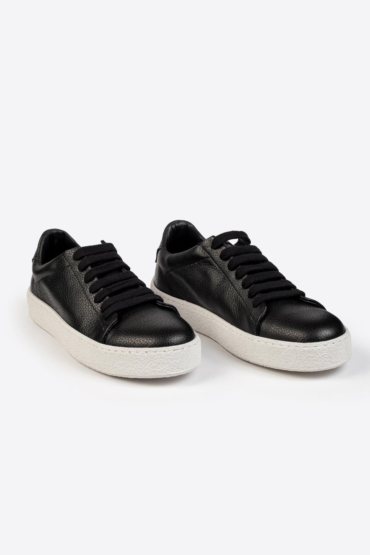 Erkek Siyah Deri Sneaker – Flotur Deri, Kauçuk Taban 