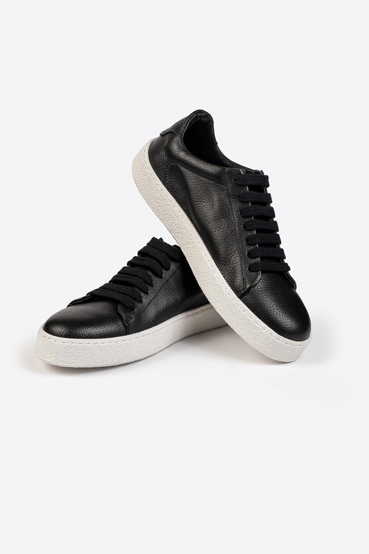Erkek Siyah Deri Sneaker – Flotur Deri, Kauçuk Taban 