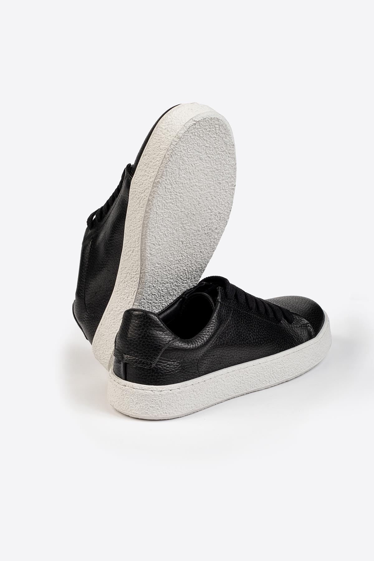 Erkek Siyah Deri Sneaker – Flotur Deri, Kauçuk Taban 