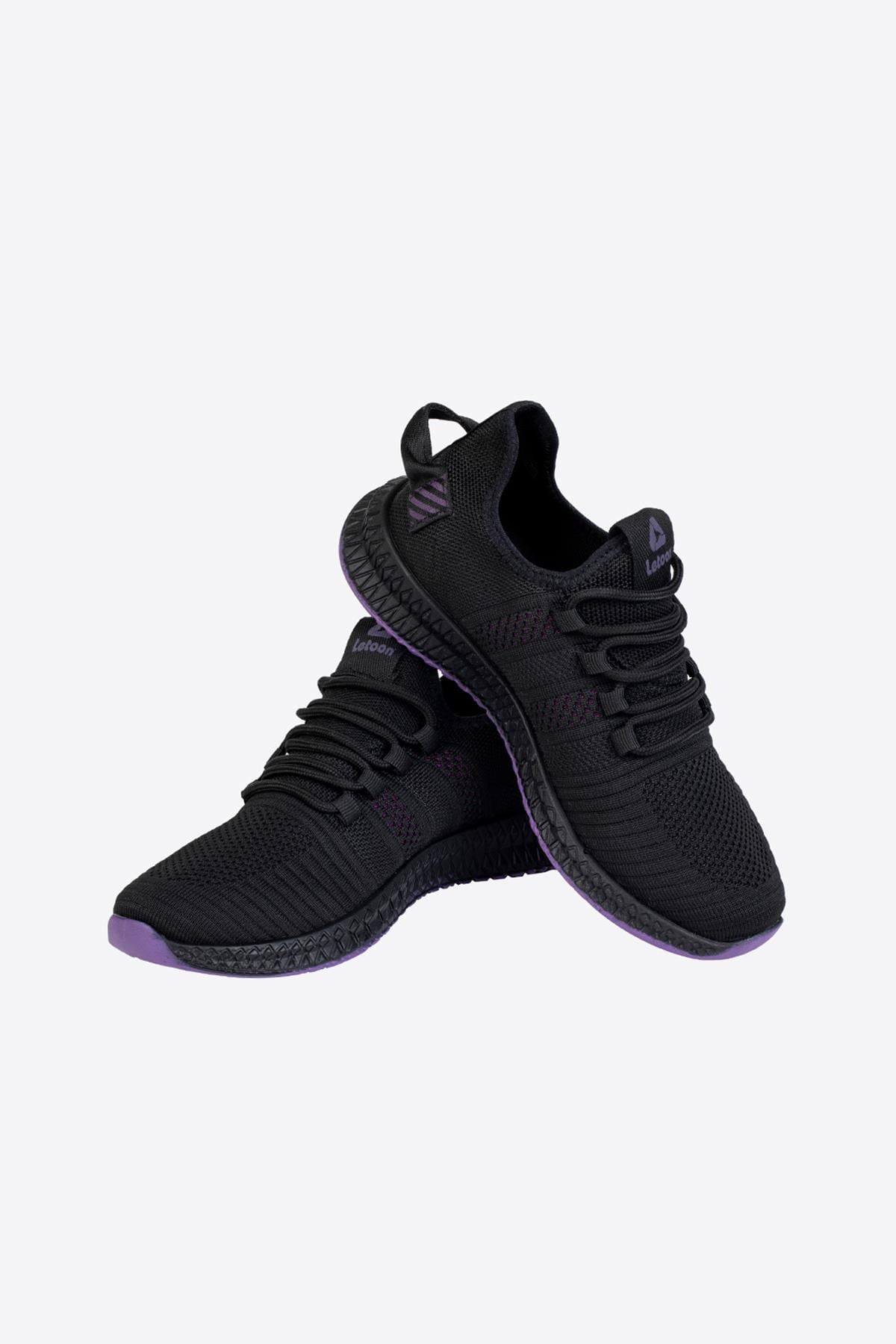 Letoon 2103 Unisex Siyah Mor Spor Ayakkabı
