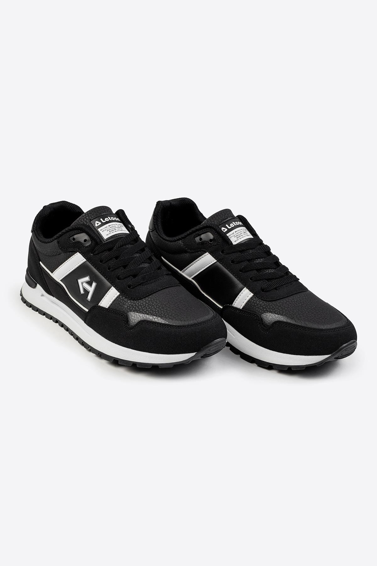 Letoon Logo Baskılı Erkek Premium Siyah Beyaz Sneaker 