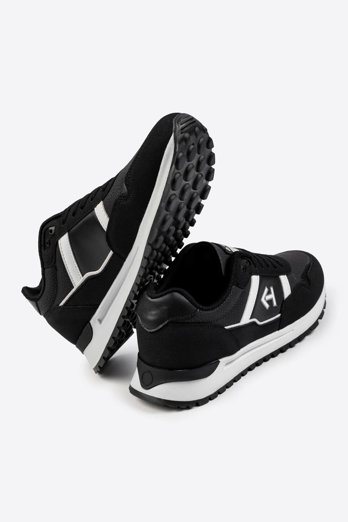 Letoon Logo Baskılı Erkek Premium Siyah Beyaz Sneaker 