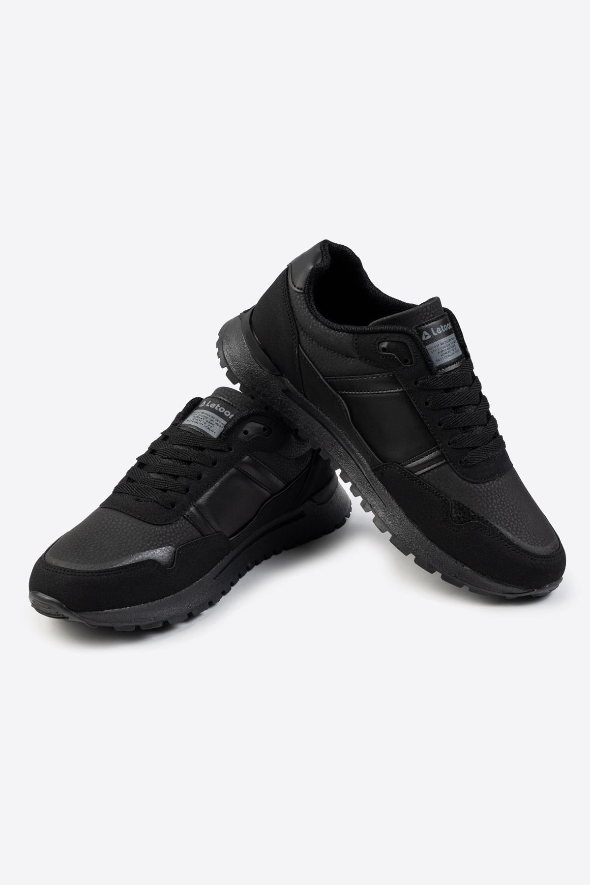 Letoon Logo Baskılı Erkek Premium Siyah Sneaker 