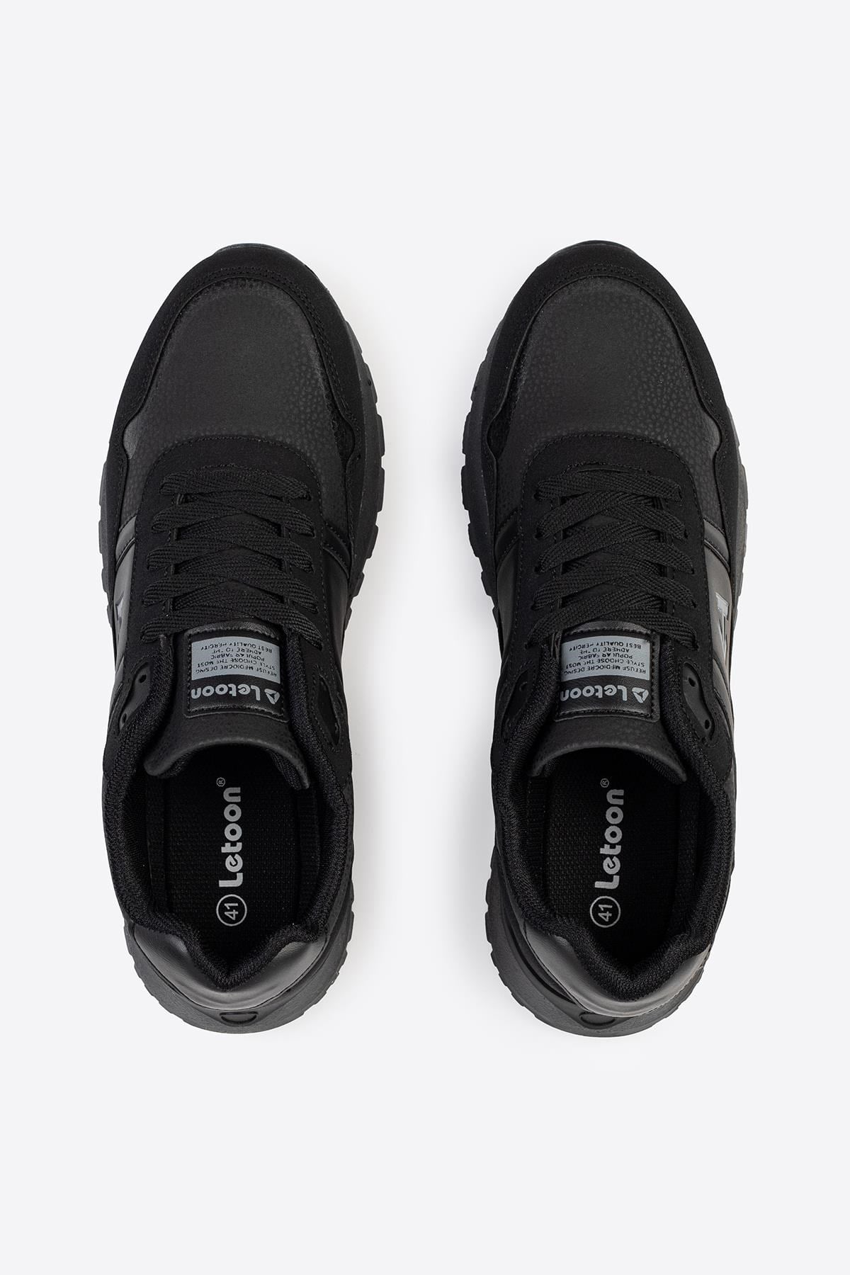 Letoon Logo Baskılı Erkek Premium Siyah Sneaker 