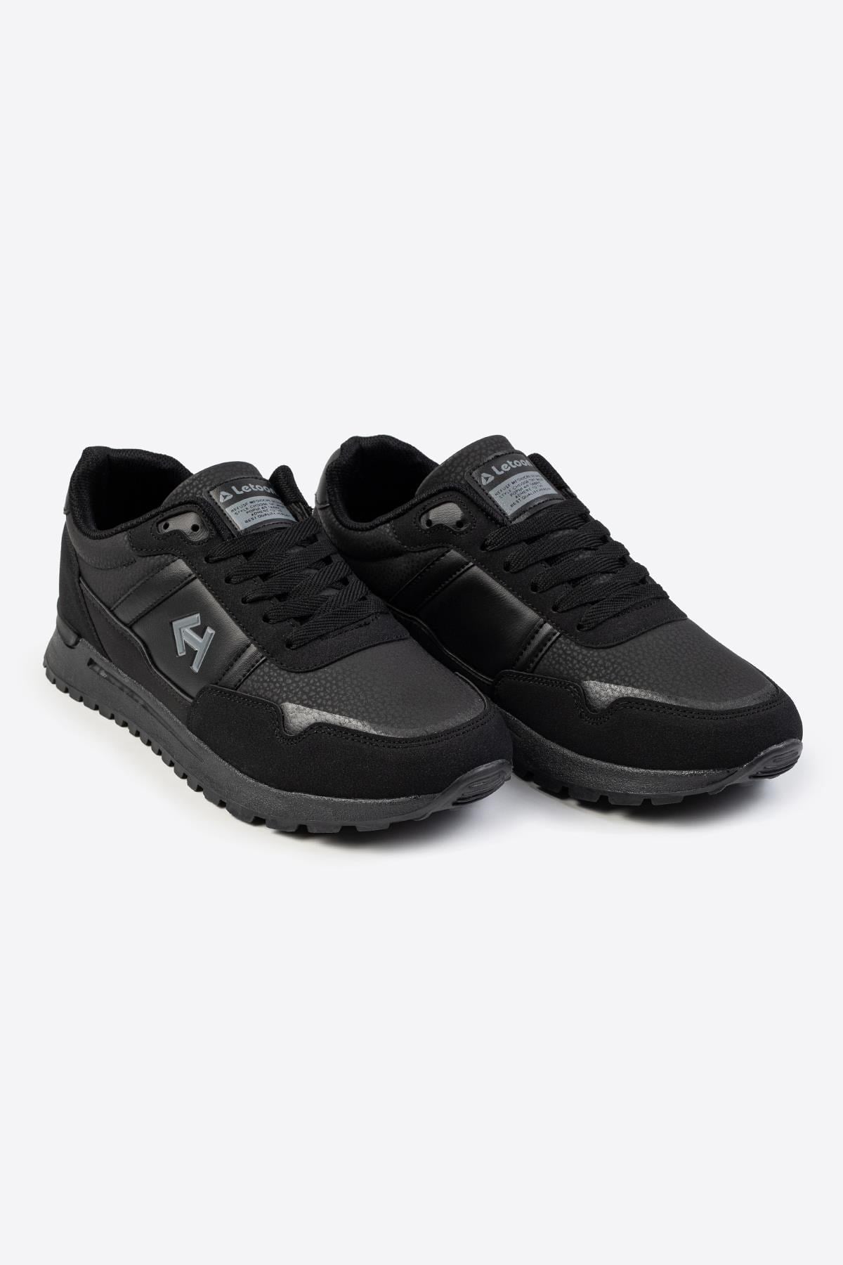 Letoon Logo Baskılı Erkek Premium Siyah Sneaker 